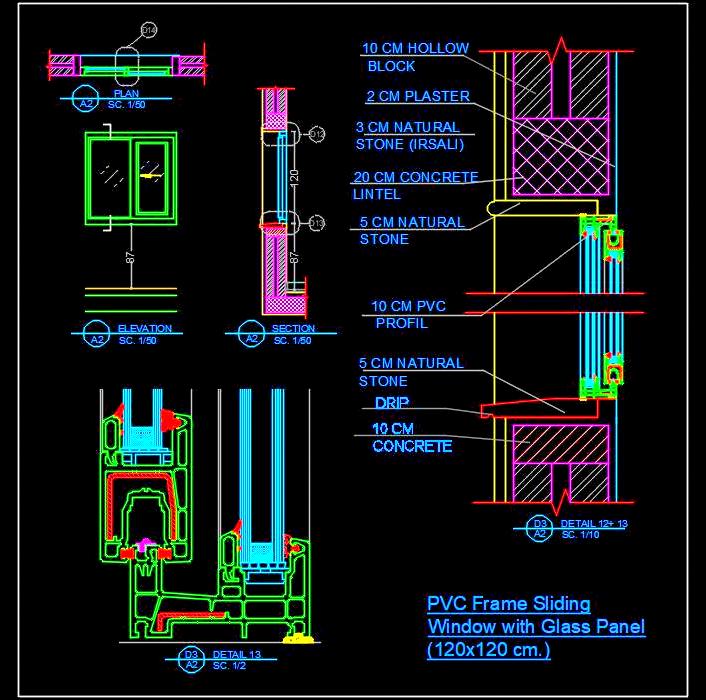 UPVC Window Section Detail - CAD Drawing with Blow-Up Detail